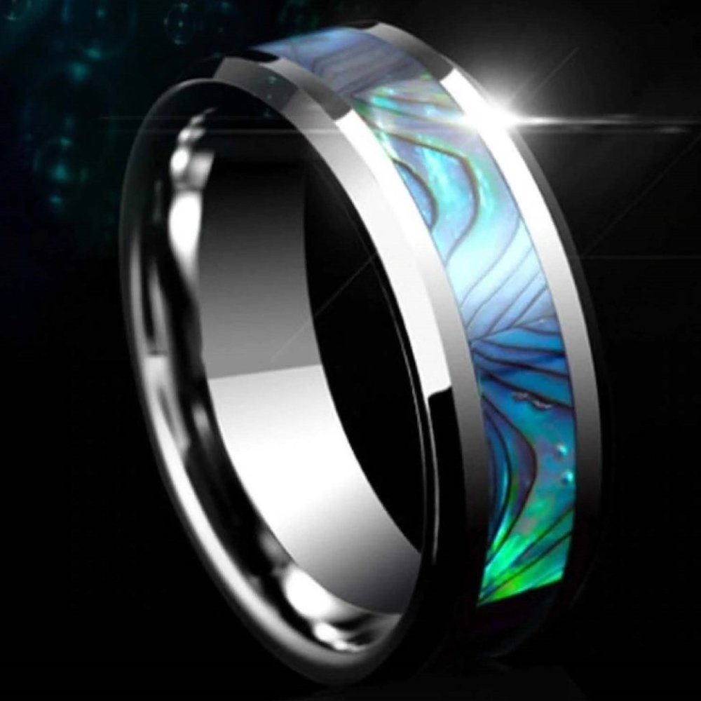 Parker Stainless Steel Abalone Shell Men's Ring 8MM - *NEW SIZES IN*